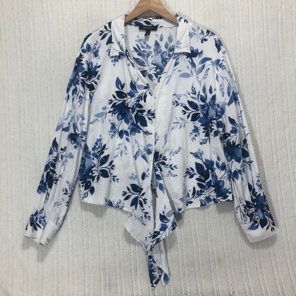 Ellen Tracy Womens XL Floral Print Tie Front Long Sleeve Button Down Shirt - Picture 9 of 9